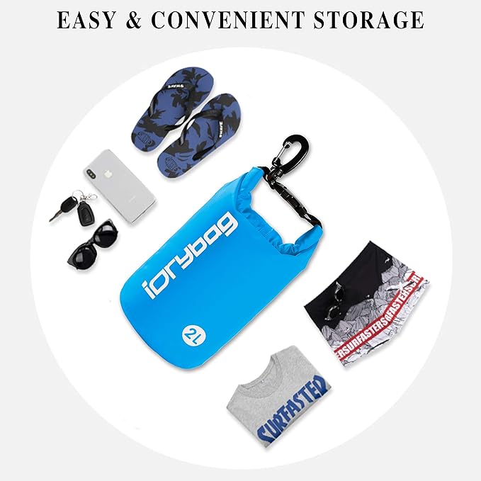 IDRYBAG Dry Bag for Kayaking Waterproof 2L/5L/10L/15L/20L, Small Dry Sack Waterproof Bag for Boating