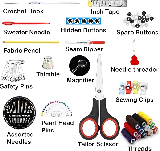 Gemsy Sewing Kit Box | Tailoring Tools Combo with Accessories, Scissors, Thread, Needles, Measuring Tape | Sui Dhaga Portable, Stitching Items Box for Home, Ladies, Multipurpose, Travel (Traditional)