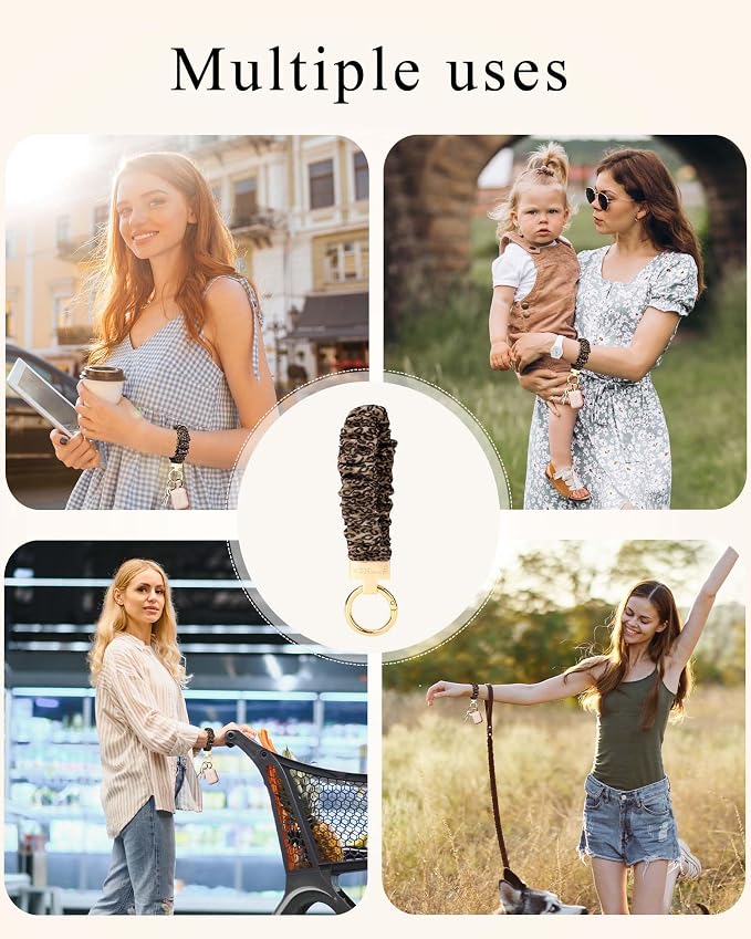 WEESMILE Keychain Wristlet, Stretchy Key Chain for Car Keys with D ring, Cute Scrunchie Wrist Bracelet for Women Men