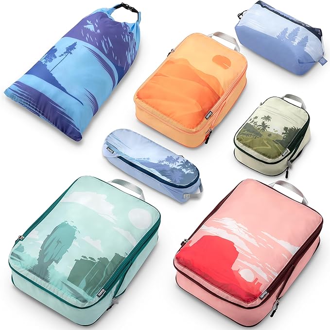 Large Compression Packing Cubes for Travel-Packing Cube Luggage Organizers 7 Piece Set for Checked Luggage-Ultralight, Expandable/Compression Bags by TRIPPED Travel Gear (Getaways)