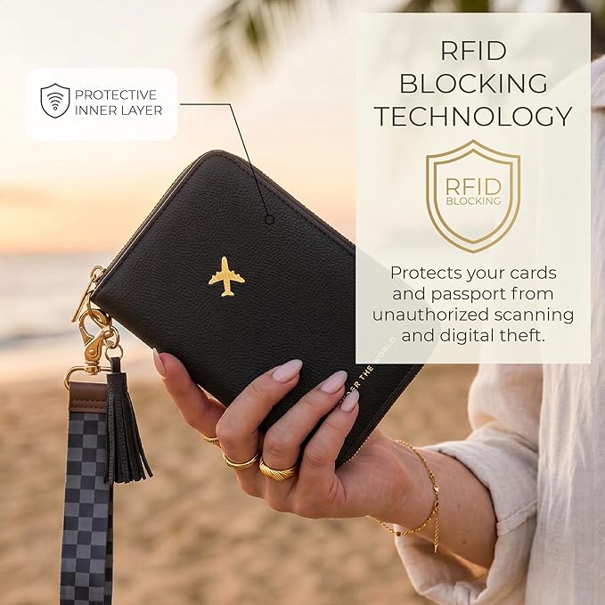 Beautiful Passport Holder for Travel with Wristlet Strap - All-in-One Wallet for Women with Card Slots and Tassel Keychain - Perfect RFID Blocking Case to Keep Your Travel Documents Organized & Safe