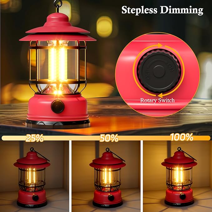 Retor Camping Lanterns LED Step-Less Dimming Retro-Style Battery Powered USB Rechargeable Flashlights Survival Kits Portable Ambient Lighting Emergency Outages Hiking Light(Pink 1 Pack)