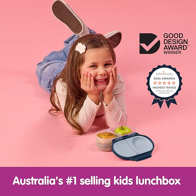 b.box Snack Box - Leakproof Mini Bento Box for Kids & Toddlers, 2 Compartment Snack Containers for Kids, Lunch Containers, Dishwasher Safe, BPA Free, PFAS Free, Ages 4m+, 1 3/4 Cup - Midnight