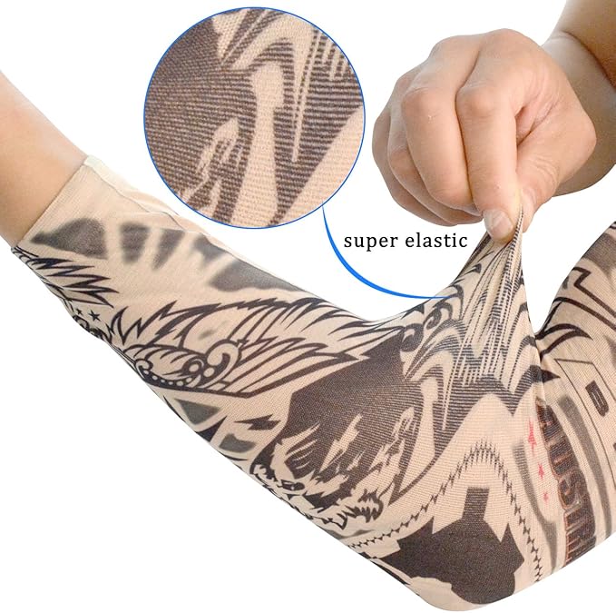 HOVEOX 20pcs Temporary Tattoo Arm Sleeves Arts Fake Slip on Arm Sunscreen Sleeves Body Art Stockings Protector -Designs Tribal, Tiger, Dragon, Skull, and Etc Unisex Stretchable Cosplay Accessories