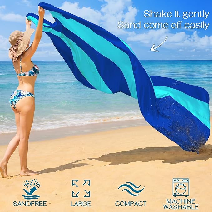 BYDOLL Beach Blanket Waterproof Sandproof Large Sand Free,78''X81''/10'X9' Oversized Sandless Lightweight Blanket Picnic Mat for Beach Travel Camping Hiking with Stakes