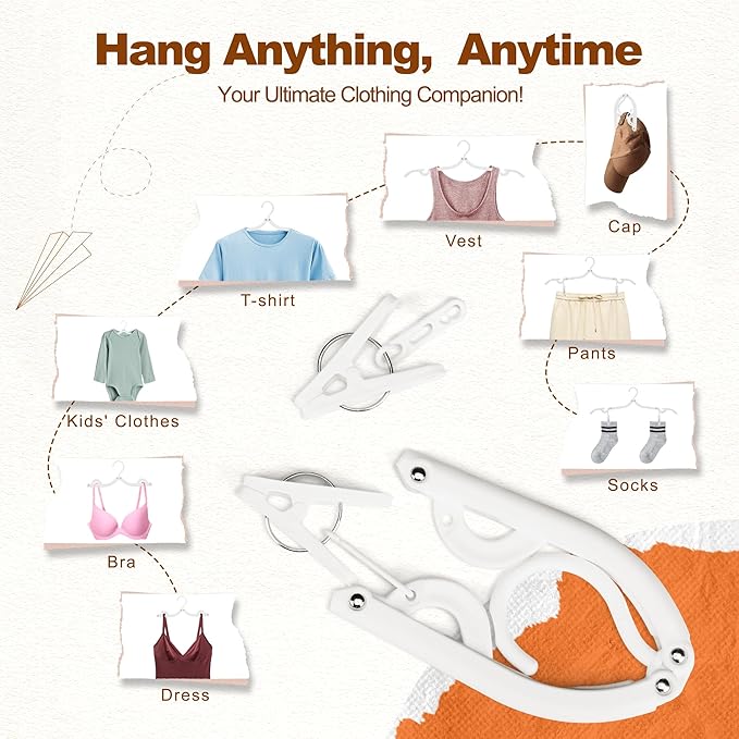HOUSE DAY 10 Pack Travel Hangers with Clips, Cruise Essentials 2026, White Foldable Hangers for Pants Skirt, Lightweight Portable Collapsible Clothes Hangers Space Saving Set for Hotel, RV, Dorm