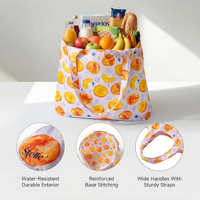 Stelle Lightweight Reusable Grocery Bag with Handles Ripstop Nylon Foldable Tote Shopping Bags for Travel and Groceries