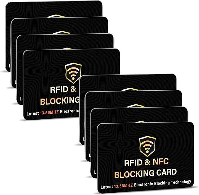 SaiTech IT 8 Pack RFID Blocking Card, One Card Protects Entire Wallet Purse, NFC Contactless Bank Debit Credit Card Protector ID ATM Guard Card Blocker - (Black)