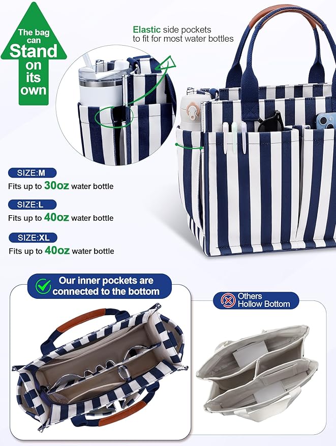 FIORETTO Womens Canvas Tote Bag Purse with Individual Compartment, Zipper Top, Reinforced Bottom & Luggage Sleeve