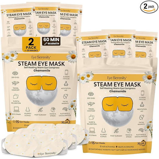Lure Essentials Steam Eye Mask, Heated Eye Mask, Self Heating Warm Compress for Dry Eyes, Fast Relief for Stye, Puffy Sensitive Eyes, Moist Heat, Relaxation Gifts for Women and Men - Chamomile