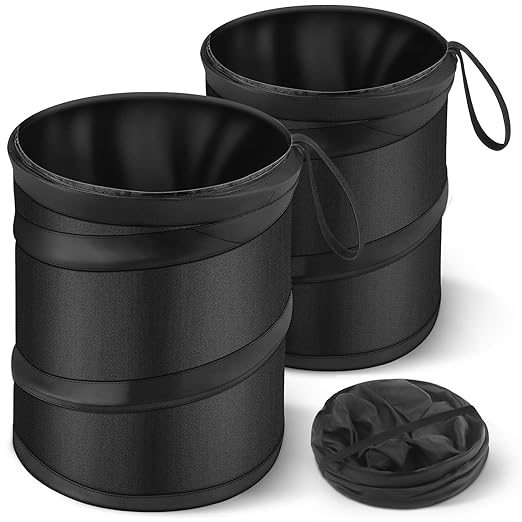 2 Pack Car Trash Can, Mini Pop-Up Car Garbage Can with Hanging Loop, Leakproof Washable Small Collapsible Trash Can Automotive Garbage Cans Trash Bin for Truck Auto SUV Vehicle RV Camping, 2 Gallon