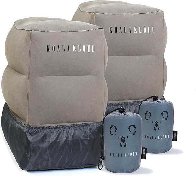 Koala Kloud 3 Height Travel Foot Rest - 2-Pack | Gray Inflatable Foot Rest Pillow, Airplane Footrest for Flights, Car Seat Foot Rest, Airplane Bed for Toddler Airplane Travel Essentials Kids Accessory