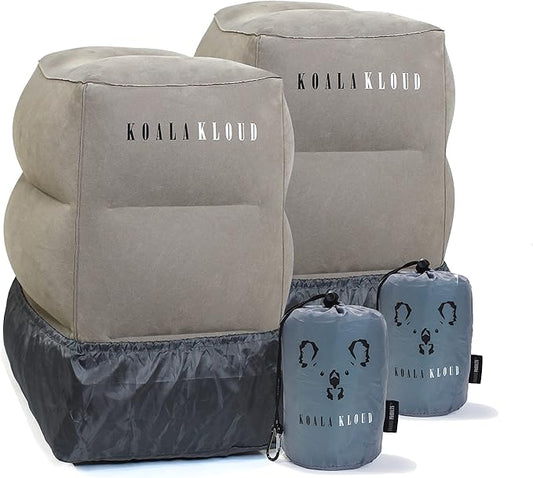 Koala Kloud 3 Height Travel Foot Rest - 2-Pack | Gray Inflatable Foot Rest Pillow, Airplane Footrest for Flights, Car Seat Foot Rest, Airplane Bed for Toddler Airplane Travel Essentials Kids Accessory