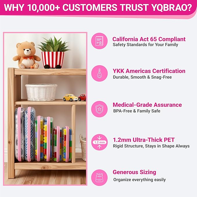 YQBRAO 4-Pack Clear Hard Shell Zipper Case, 1.2mm Ultra-Thick Diaper Bag Organizer Pouches, Rigid Self-Standing Travel Makeup Bags with YKK Zippers, TSA Approved, Pink