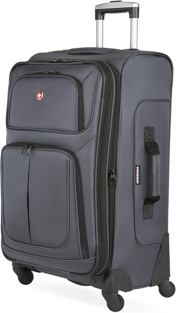 SWISSGEAR Sion Softside Expandable Spinner Luggage Durable Lightweight Travel Suitcase, Dark Grey, Checked-Medium