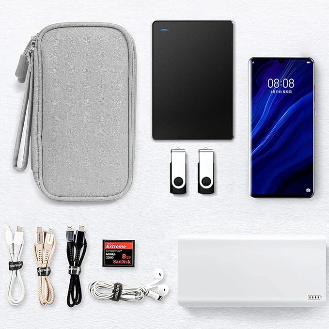 Skycase Electronic Organizer Travel Case - Waterproof Travel Cord Pouches for Organization, Cable Organizer, All-in-One Double Layers Storage Bag for Accessories, Charger, Cable, Grey- Medium
