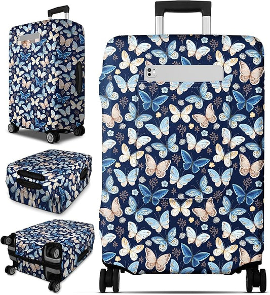 Slohif Luggage Cover for Suitcase Tsa Approved Protector - Luggage Sleeve Large Suit Case Cover Travel Stretch Baggage Case Protective Washable Fit 24-27 Inch Blue Butterfly M