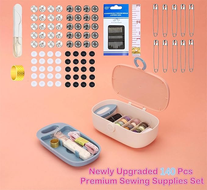 FKOG Sewing Project Kit, 135 Pcs Family Sewing Supplies Repair Kit Traveler Sewing Kit Sewing Thread Accessories DIY Sewing Supplies Organizer (Green) (Cyan Green Sewing kit)