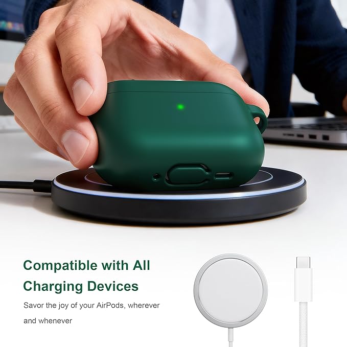 R-fun for AirPods Pro 3 Case (2025), Soft Silicone Protective Case Cover Compatible with Apple AirPods Pro 3rd Generation (USB-C Cable) for Women Men with Cleaning Kit and Keychain, Black Green