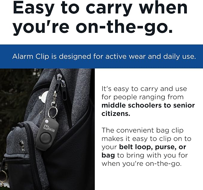 Mace Brand Personal Alarm with Bag or Key Ring Clip, Portable Alarm for Self-Defense that Emits Powerful 130dB, Available in Black, Pink, Blue, Green, Orange, Red, or Yellow