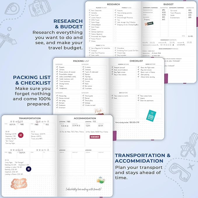 Clever Fox Travel Journal – Vacation & Trip Organizer with Budget Plan, Packing List, Travelling Expense Tracker, A5 (Periwinkle)