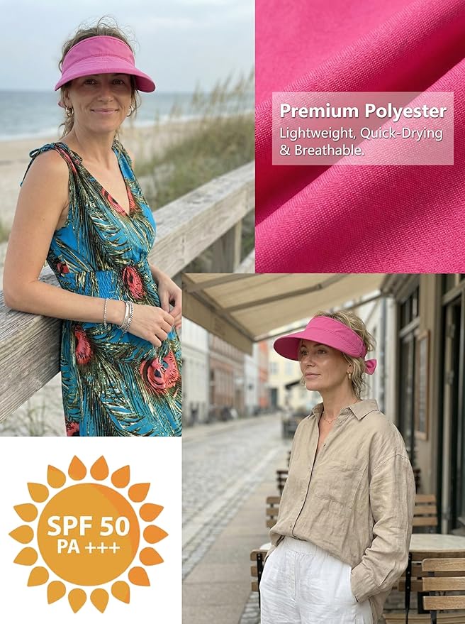 2-in-1 Women’s Sun Visor Sun Hat Zipper Off Ponytail Friendly, Lightweight Quick Dry, Summer UV Protection
