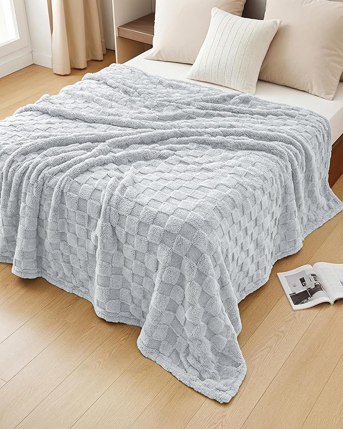 Utopia Bedding Cool Grey Checkered Fleece Queen Blanket for Couch, Bed, Soft Plush Cozy Blanket for Women and Men Home Decor, Ultra Comfy Travel-Friendly Bed Throws for Relaxation, 90x90 Inches