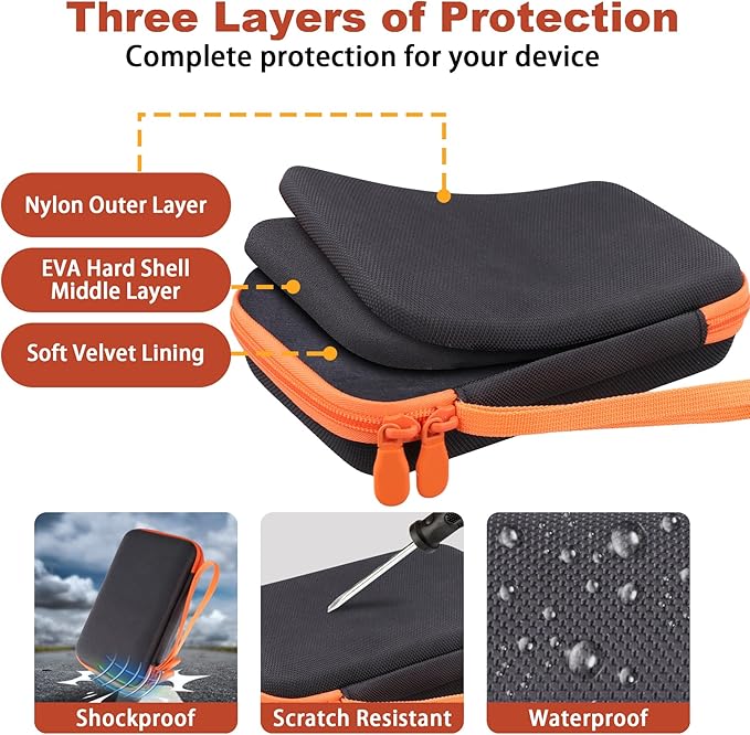 co2CREA Hard Case Replacement for Wildgame Innovations Trail Pad VU60 / Stealth Cam SD Card Reader Viewer 4.3" LCD Screen, Black Case + Orange Zipper