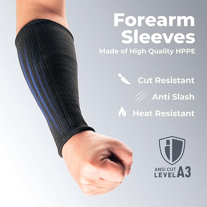 OriStout 4 Pairs Forearm Sleeves, Arm Protectors for Thin Skin and Bruising, Level 3 Cut Resistant Sleeves, Arm Protection for Gardening, Yard Working, Pet Grooming, Black