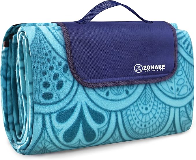 ZOMAKE Picnic Blanket Waterproof Sandproof Large Foldable Blankets,79"x79" Concert, Beach, Yard, Outdoor Grass Mat(Peacock Blue)