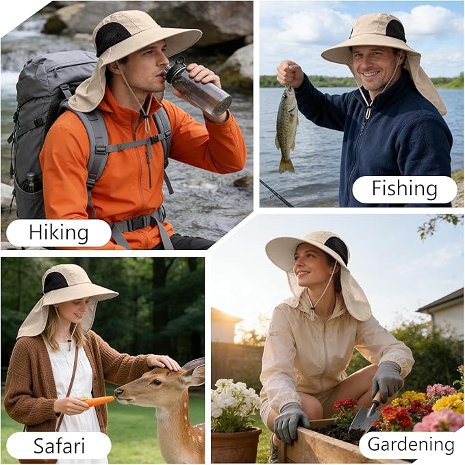 Sun Hat for Men Women with Neck Flap,UPF 50+ UV Protective Hiking Fishing Hats,Wide Brim Sun Hat for Women&Men