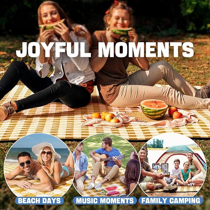 TigeJoy Extra Large Picnic Blanket Waterproof Foldable 80''x118'', Outdoor Picnic Mat Beach Blanket Sandproof for Park, Grass, Travel, Hiking, Camping Essentials, Gingham Picnic Blanket