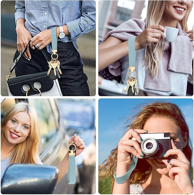 Fishent Stretchy Wristlet Keychain, Cute Key Chain, Woven Wrist Lanyard for Car Keys with 3 Keyrings and D-ring for Women Men