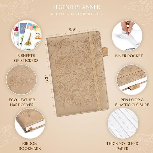 Legend Vintage Travel Journal – Traveling Diary & Photo Album for Men, Women & Family with Bucket List – Vacation Essentials (Sandstone)