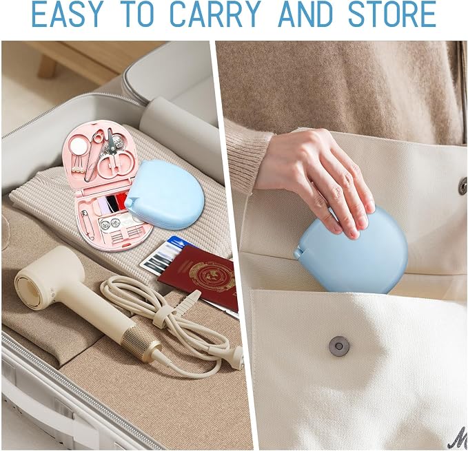 2PCS Mini Travel Sewing Kits,Blue & Pink Portable DIY Sewings Repair Box Kit,Small Sewing Tool Kit with DIY Hand Sewing Needles Threads Scissors (2 Pcs(Blue & Pink))