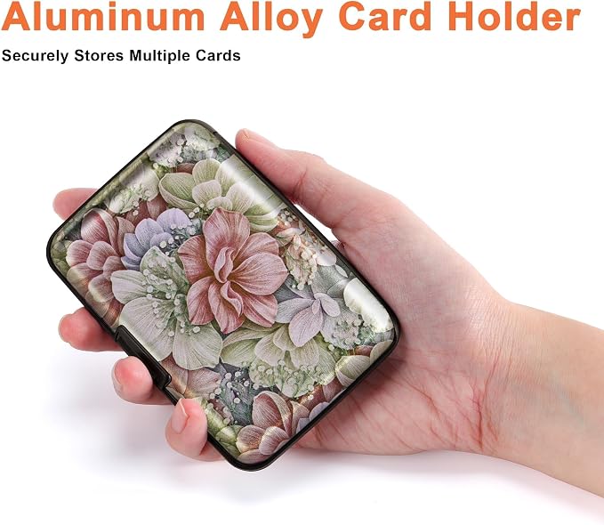 Mayski Credit Card Holder for Women, RFID Blocking, Happy Flower Aluminum Alloy Hard Case, Small Mini Business Metal Wallet for Men