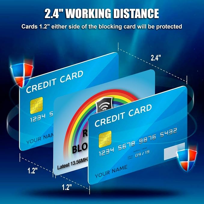SaiTech IT 10 Pack RFID Blocking Cards Protect Your Entire Wallet, Purse, and Cards from NFC Contactless Theft Wallet for Men & Women (Rainbow-Blue)
