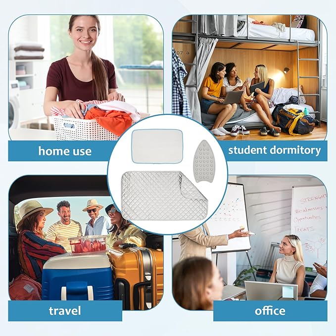 6 Pcs Portable Ironing Mat Set, Foldable Iron Mat for Ironings, Iron Pad, Magnetic Ironing Mats for Table Top for Travel Office Student Dormitory (with Silicone Irons Holder & 4 Heat Resistant Mesh)