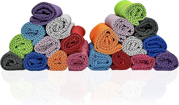 20 Packs Cooling Towels, Microfiber Ice Towel Bulk, Cooling Towels for Neck and Face, Soft Breathable Sweat Towel for Sports, Yoga, Golf, Gym, Travel, Camping, Workout & More Activities