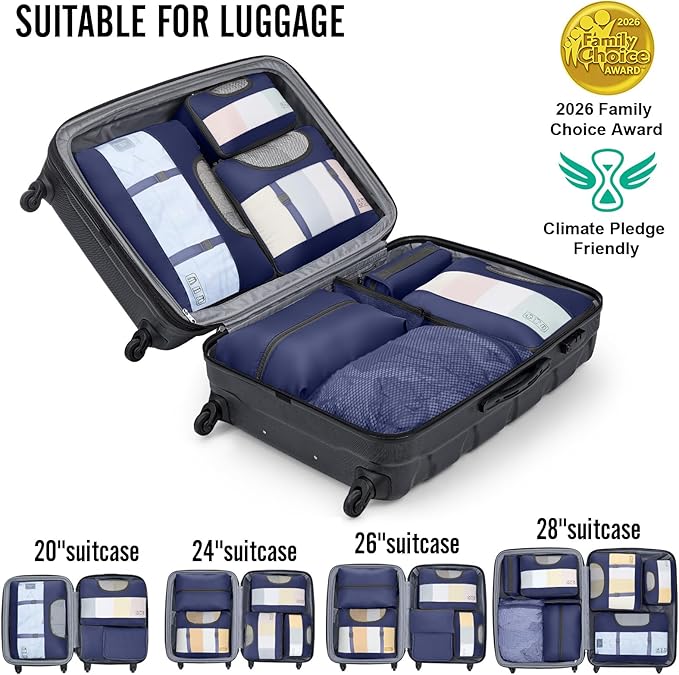 Veken 8 Set Packing Cubes for Travel Essentials,Anti-Wrinkle Buckled Suitcase Organizer for Shoe & Toiletry Bag,Carry On Luggage Bag for Airplane & College Dorm Room Accessories,Women Men Gifts