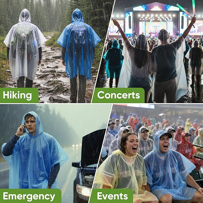 APEXUP Disposable Rain Ponchos for Adults, 5PK/10PK/50PK Emergency Rain Poncho for Camping Hiking Travelling