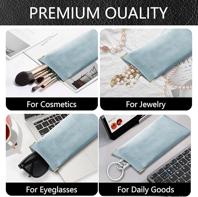 Sunglass Case 3 Pack Portable Antiscratch Leather Waterproof Squeeze Top Soft Eyeglass Cases Pouch