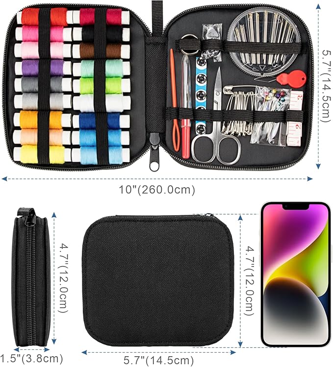 OKOMER 87 Pcs Sewing Kit with Embroidery Supplies, Complete Premium Sewing Repair Set with Needle Thread Scissors, Portable Travel Kit for Adults Beginners Home DIY, Gift for Mother and Grandma