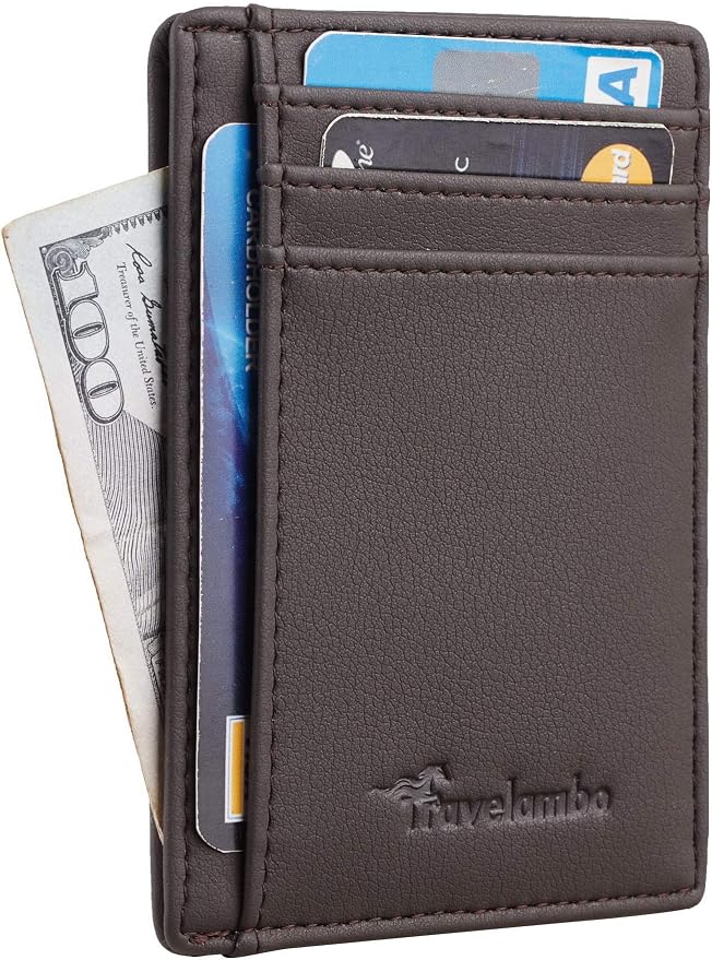 Travelambo Front Pocket Minimalist Leather Slim Wallet RFID Blocking Medium Size