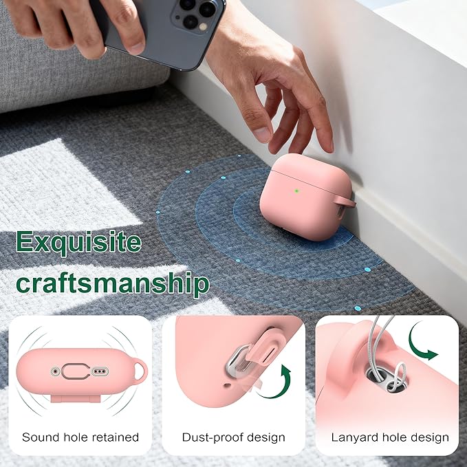 R-fun for AirPods Pro 3 Case (2025), Soft Silicone Protective Case Cover Compatible with Apple AirPods Pro 3rd Generation (USB-C Cable) for Women Men with Cleaning Kit and Keychain, Sand Pink