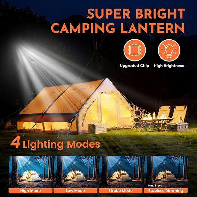 2Pack Tent Light Rechargeable, 60W Camping Lights, Hanging Tent Lights with Magnet, Canopy Lights Outdoor, LED Camping Lantern, Flashlight Portable, Emergency Light for Home Outdoor
