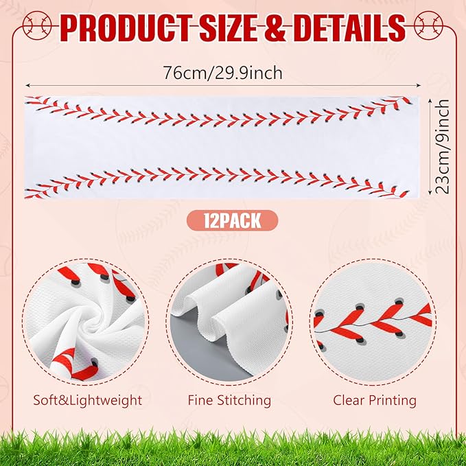 Peryiter 12 Counts Mini Cooling Towel, 30" x 9" Baseball Softball Soccer Golf Sweat Towel, Breathable Chilly Rag, Microfiber Sport Rags for Team Gym Running Coach Gift