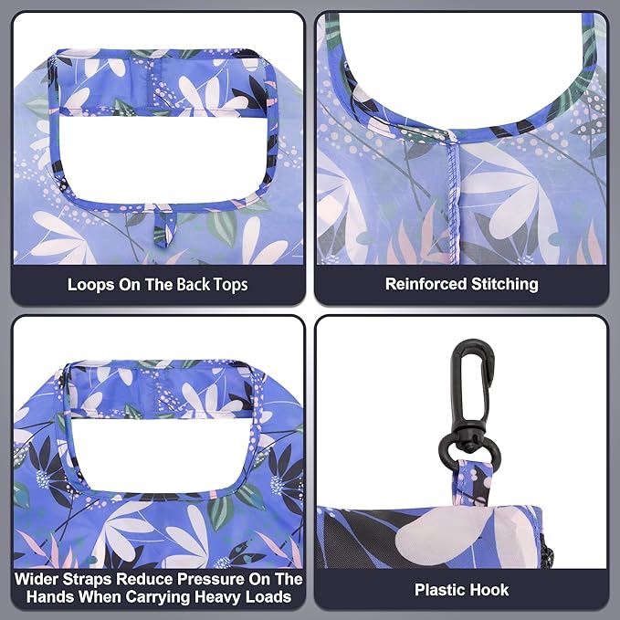 HOLYLUCK Reusable Grocery Bags,Heavy Duty Foldable Shopping Tote Bag (Standard, Tropical floral)
