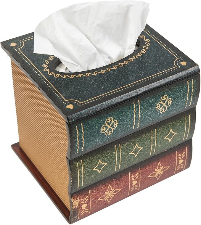 Crafted Classical Retro Wooden Antique Book Tissue Box Cover Square Tissue Holder Dispenser Paper Cover Case Napkin Holder Home Decor for Bathroom Living Room Office car Kitchen (Green)