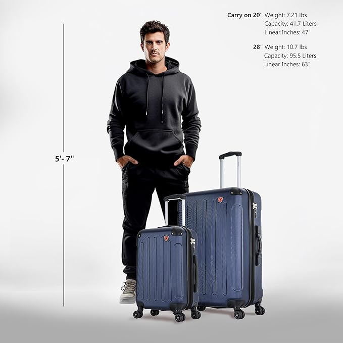 DUKAP INTELY Hardside Luggage Set with Spinner Wheel | Spacious Traveling Suitcase, Travel Suitcases with TSA Lock and Ergonomic GEL Handle | 2 Piece Set (20"/28") | Blue